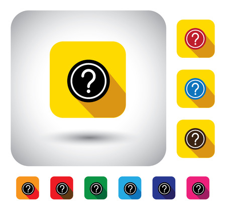 question mark sign on button - flat design vector icon. This long shadows graphic symbol also represents website FAQ, problem areas, asking questions, expressing doubts, who, what, when, why, whichのイラスト素材