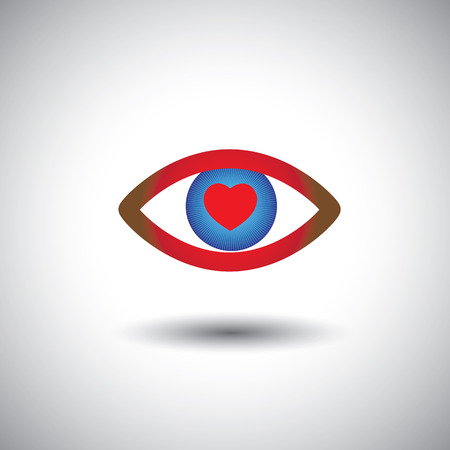 concept icon of love filled romantic eyes. This graphic of heart symbol on blue eye represents person expressing passionate love, romantic mood, etcのイラスト素材