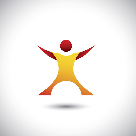 excited person after winning icon - concept  graphic. This illustration also represents happy, joyful, motivated company employee, executive or fit healthy man in gym, etcのイラスト素材
