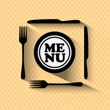 Restaurant menu design - concept vector graphic. This grphic contains fork, knife and plate with words menuのイラスト素材
