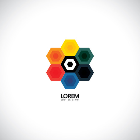 colorful hexagons together as team, teamwork concept icon - concept vector graphic.のイラスト素材