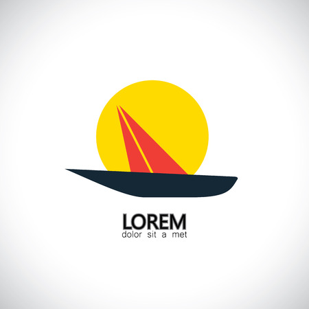 abstract boat at sunset or yacht at sunrise concept vector icon. This graphic also represents fishing with canoe, sea voyage, leisure travelのイラスト素材