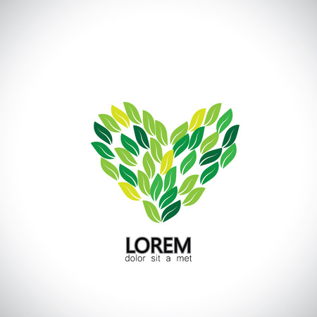 green leaves as heart shape, nature love - eco concept vector. のイラスト素材