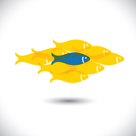 Being different, taking risky, bold move for success in life - Concept vector. The graphic of fishes also represents the concept of courage, boldness, enterprise, confidence, belief, fearless, daringのイラスト素材