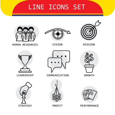 line vector design of the company, performance & growth concepts & others like vision & mission, human resources management, employee administration, communication, leadership, strategyのイラスト素材