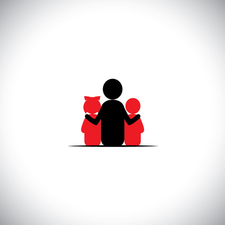 father son & daughter together relationship bonding - vector icon. This also represents sharing, love, human touch, friendly embrace,  empathy, compassion, presence, listening, understanding, patienceのイラスト素材