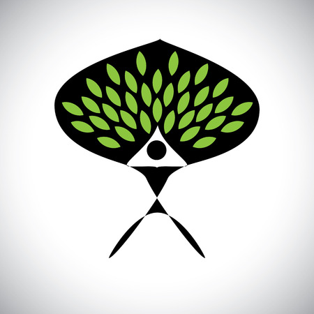 people embracing tree or nature - eco lifestyle concept vector. This graphic also represents harmony, nature conservation, sustainable development, natural balance, development, healthy growthのイラスト素材