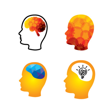 vector icon of head with creative ingenious brains. This graphic can also represent creativity, thinking, thought, imagination, idea, solution, problem solving, success, performanceのイラスト素材