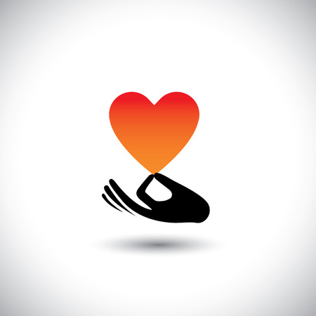 heart or love symbol in hand vector  logo icon. this also represents compassion, empathy, care and concern, expressing love, likability, intimacyのイラスト素材