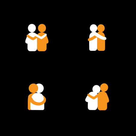 set of logo designs of friends hugging each other - vector icons. this also represents concepts like bonding, close relationship, intimacy and love, brother and sister, lovers, partnersのイラスト素材
