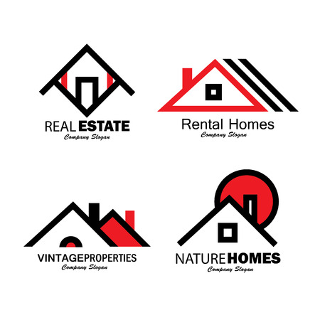 set of line icons of buildings vector logos. this also represents homes, houses, aprtments and residential buildings, rental property, real estate buy sell icons, etcのイラスト素材