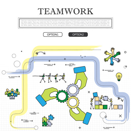 line drawing of concept of team & teamwork vector graphic. also represents concepts like unity and solidarity, employees & workers etc to be used web banners and as printed materialsのイラスト素材