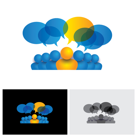 leader & leadership concept or manager & office staff vector icon. This also represents people conference, social media interaction & engagement, children talking, employee discussionsのイラスト素材