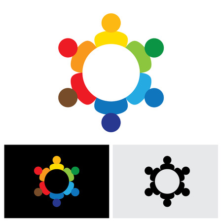 employees business meeting or brainstorming - vector icon. This graphic also represents harmony, balance, kids & children, community, company meeting, brainstorming, solidarity, togethernessのイラスト素材