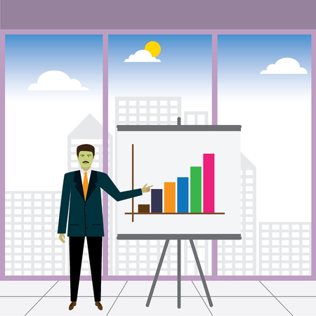 businessman or executive showing increasing profits - vector graphic. this also represents business presentation, teaching, public speaking, sharing information, financial performance, business reportのイラスト素材