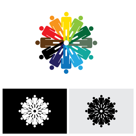 colorful abstract vector logo icon of people holding hands together. this graphic also represents people joining as a community for various social needs and standing up for each otherのイラスト素材