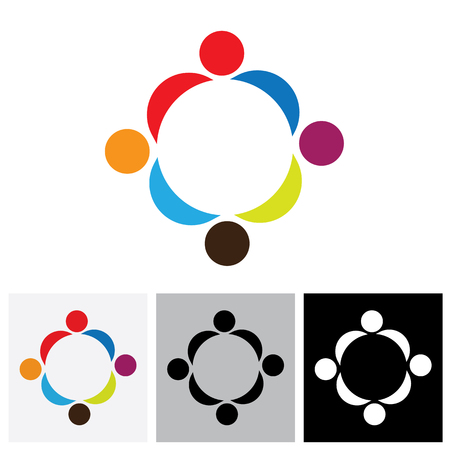 Abstract colorful people vector logo icons showing close relationship. This can also represent concept of children playing together or friendship or team building or group activity,etcのイラスト素材