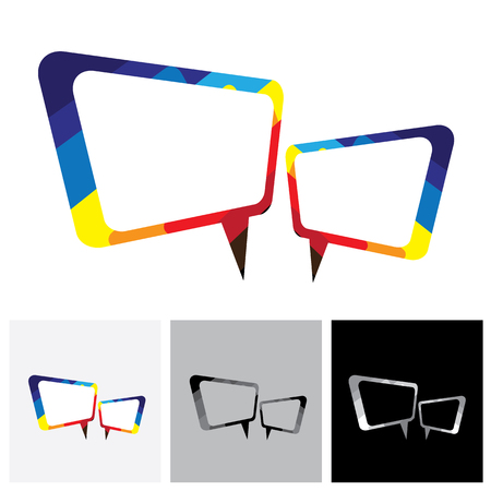 Colorful chat icon or speech bubble symbol - vector logo. This colorful illustration also represents tete-a-tete between two people, gossip, intimate conversationのイラスト素材