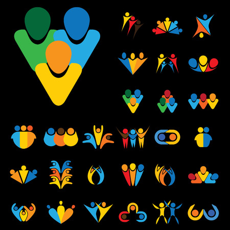 vector logo icon designs of people, children, friendship. this represents concepts like friends together, fun time, physical fitness & exercise, yoga & aerobics, team & teamwork, partnershipsのイラスト素材