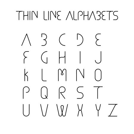 thin line and narrow English alphabets or letters in abstract and unique shapes and in uppercase - vector iconsのイラスト素材