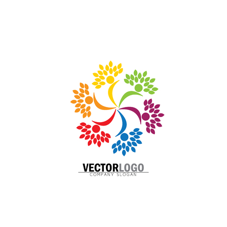 friendship, bonding, together organic people logo circle, tree logo, vector logo template. healthy person, people tree, eco and bio icon, human character icon, nature care symbol.のイラスト素材