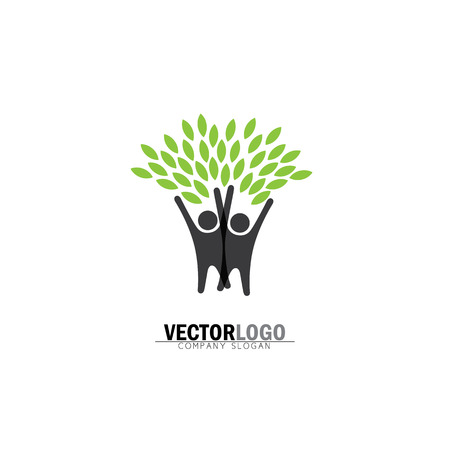 friendship, bonding, together organic people logo, people logo, tree logo, vector logo template. healthy person, people tree, eco and bio icon, human character icon, nature care symbolのイラスト素材
