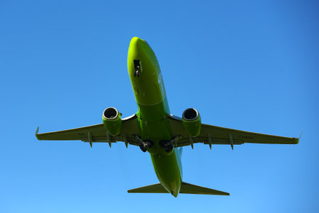 airplane taking off in the backgroundの写真素材