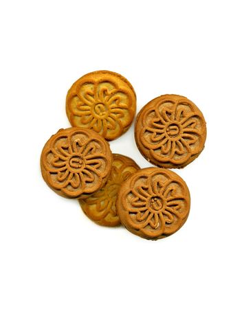 Chocolate and milk biscuits on the white cloth. High resolution image.の写真素材