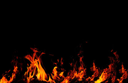 Background with fire flames isolated on black
