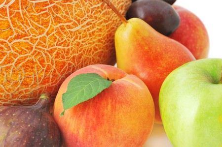 Colorful background with variety of fresh juicy fruitsの写真素材
