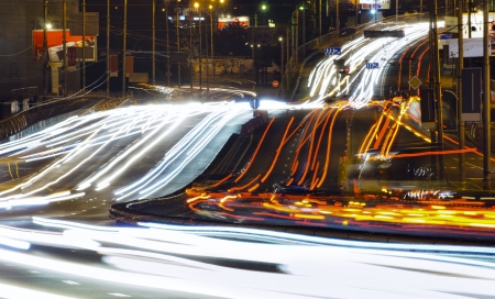 Big city at night with traffic and lightsの写真素材