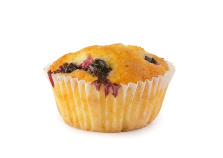 Sweet cupcake with berries isolated on white with clipping pathの写真素材