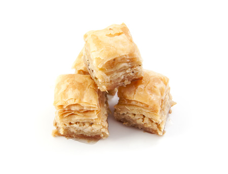 Heap of baklava sweets on white backgroundの写真素材