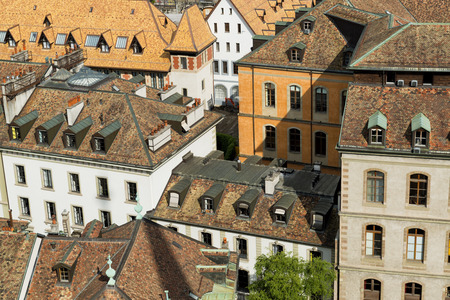 Geneva old town, top view from Saint Peterâs Cathedralの写真素材