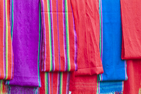 Colorful handmade fabric background. Ethnic style clothの写真素材