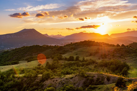 Beautiful sunset in the mountains of Provence. Chabre mountain near Laragne-Monteglin, France