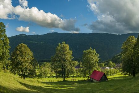 Sunny Soca valley. Popular tourist destination in Sloveniaの写真素材
