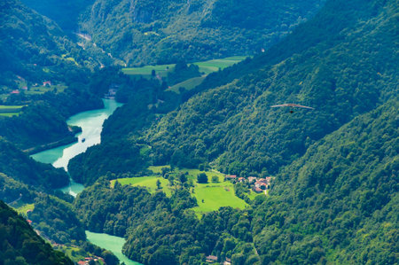 Sunny Soca valley. Popular place for extreme sports and active recreation in Slovenia