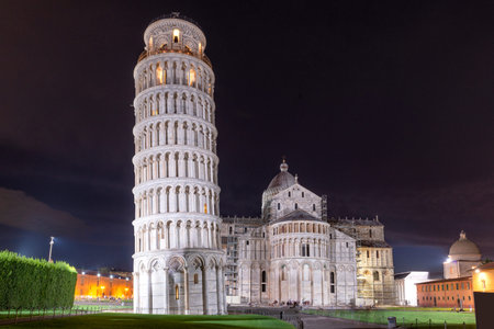 Famous Pisa tower at nightの写真素材