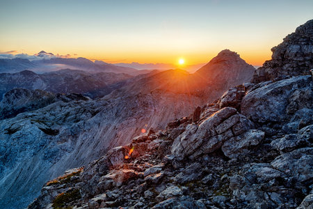 Amazing sunrise scene in Julian Alps high in the mountains