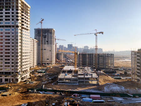 Aerial view of a construction site in a new city districtの写真素材