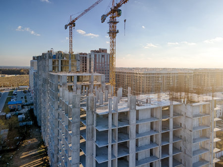 New residential building under construction. Beautiful evening light.