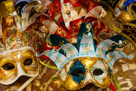 Colorful venetian masks. Traditionale souvenirs and craft from Venice, Italyの写真素材