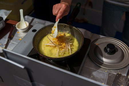 Cooking rice soup.  Japan street foodの写真素材