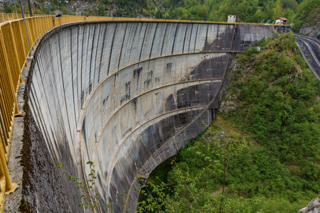 Big concrete water dam in Pordenone, Italy. Diga ca Selva in Tramonti di Sopra.の写真素材