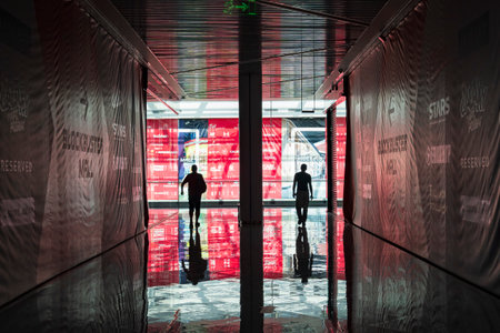 2023-07-29 Kyiv, Ukraine. Pedestrian silhouettes in the shopping mallのeditorial素材