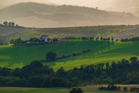 Picturesque rolling hills in Umbria, Italy. Italian landscapeの写真素材