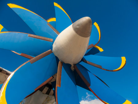 Big turbofan aircraft propeller. Modern plane propulsion partの写真素材