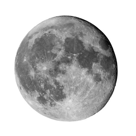 High resolution full Moon disk isolated on whiteの写真素材