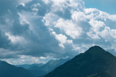 Cloudy mountain landscape in Soca valley, Sloveniaの写真素材